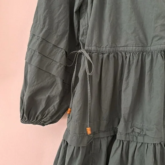Madewell Long Sleeve Mini Dress Poplin Cotton Wrap Green Casual Quiet Luxury - Picture 8 of 13